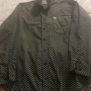 Cinch Men's Black Shirt with Green Pattern
